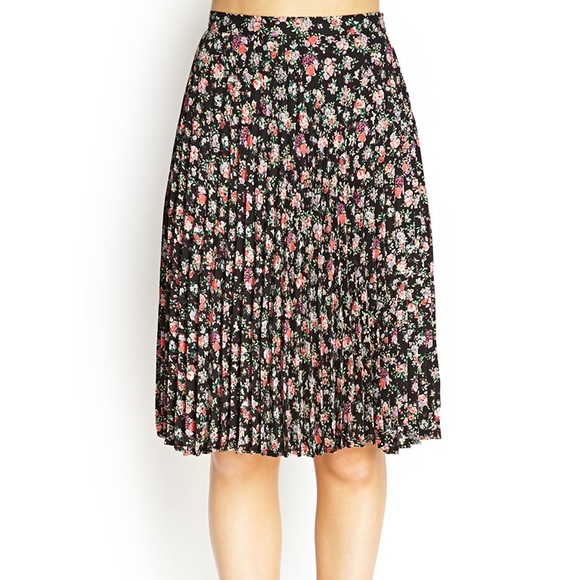 Black multicolor pink Floral pleated midi skirt - Picture 10 of 10